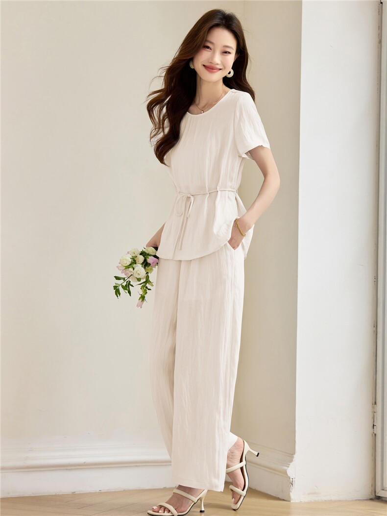 天丝亚麻套装女2026夏季新款高级感时尚休闲洋气减龄阔腿裤两件套,女装套装/套裙,简韵佳