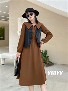 现货秋装新款连衣裙两件套皮衣马甲,女装连衣裙,依美依缘