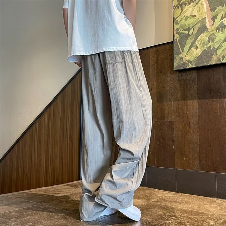 夏季薄款褶皱速干冰丝裤男士裤子潮流美式休闲直筒裤百搭宽松长裤,男装休闲裤,星座1013