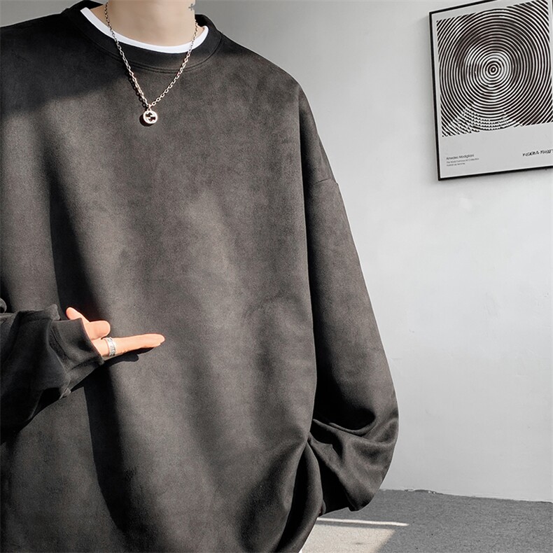 5XL-M大码卫衣男2024春麂皮绒潮流落肩圆领宽松长袖T恤WY09特P28,男装T恤,电商D206-1
