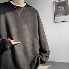 5XL-M大码卫衣男2024春麂皮绒潮流落肩圆领宽松长袖T恤WY09特P28，男装T恤，电商D206-1