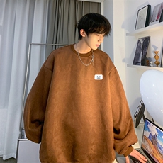 抖音品质麂皮绒笑脸小标简约宽松圆领卫衣JK23341特批36控59，男装卫衣，星座605(原A050)