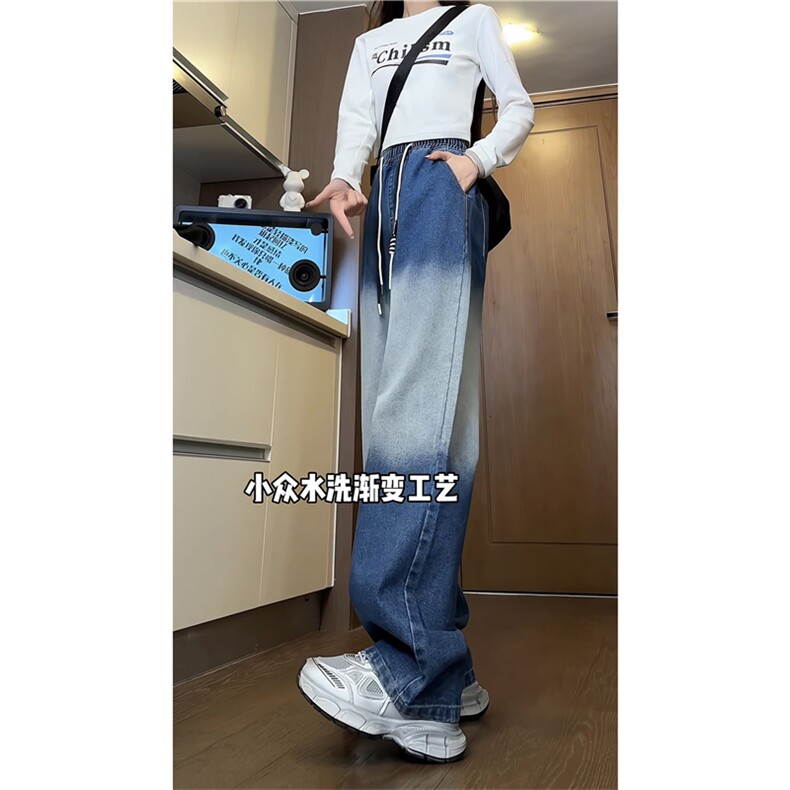 k1100-p55-控78  M-5XL现货oversize渐变怀旧蓝色风牛仔裤大码图片