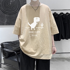 YT26315-P30亚麻短袖t恤男大码五分袖男宽松七分袖大皂风模特，男装T恤，电商A040