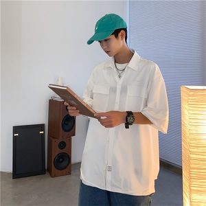 C3070/P35新款男士冰丝工装多口袋短袖衬衣男韩版潮大码外套衬衫图片