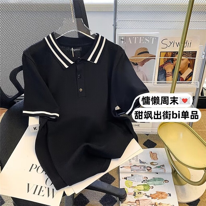 条纹针织短袖POLO衫男女夏季新款百搭休闲翻领T恤上衣T1338-P40，男装Polo衫，星座512-3