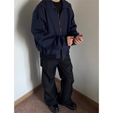美式复古藏青色飞行夹克外套男潮牌高级感cleanfit翻领短款棒球服，男装夹克，星座506A