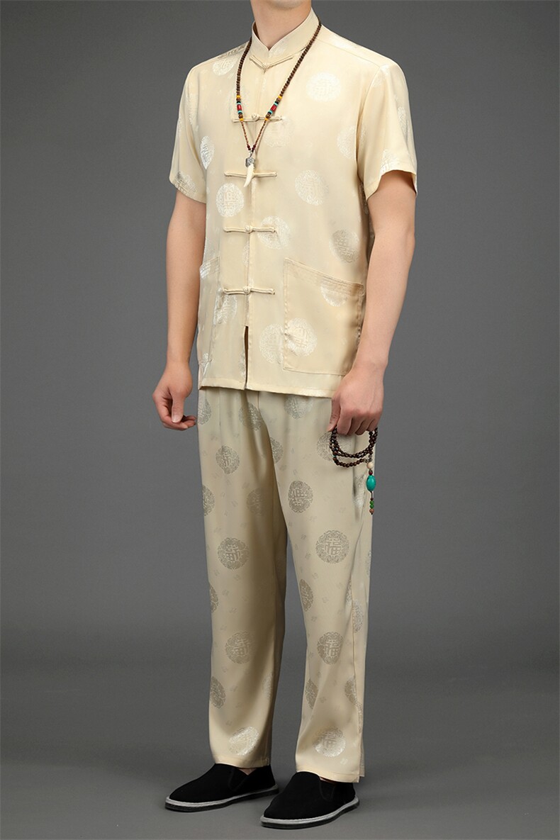 唐装短袖套装夏季中老年爷爷汉服爸爸风男装老年人衣服,男装民族服装,电商B212（原钱塘6029）