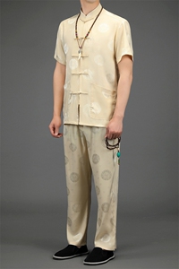 唐装短袖套装夏季中老年爷爷汉服爸爸风男装老年人衣服图片