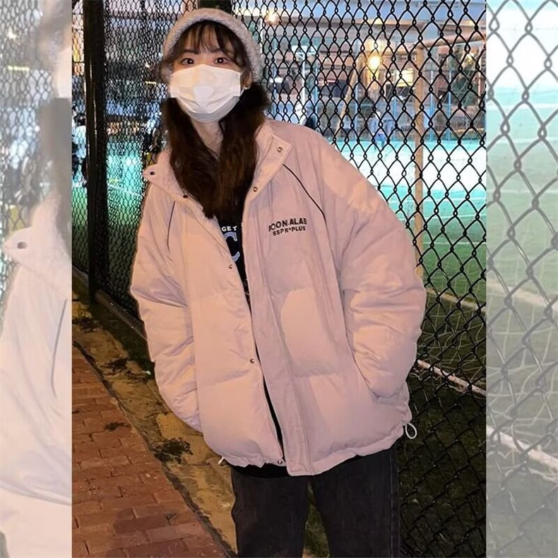 甜心轰炸机日系甜美字母印花立领短款棉服秋冬季保暖加厚羽绒棉服图片