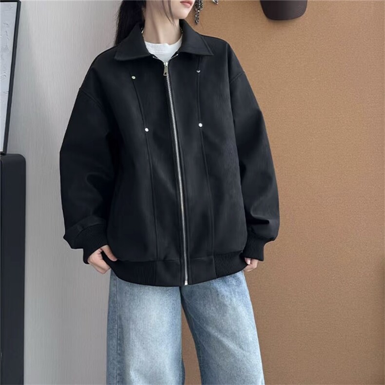网图 同款美式翻领纹理感PU皮夹克皮衣机车服外套JK508-P90图片