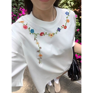 万针全刺绣工艺抖音得物高品质260克重磅纯棉双纱美式高街短袖T恤图片