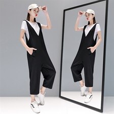 2021连体背带裤女套装休闲减龄洋气夏季新款小个子两件套连身衣潮，女装套装/套裙，布衣桑