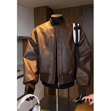 机车款皮夹克美式立领棒球服，网图-A061-AJ01697-特P55，男装夹克，电商A061