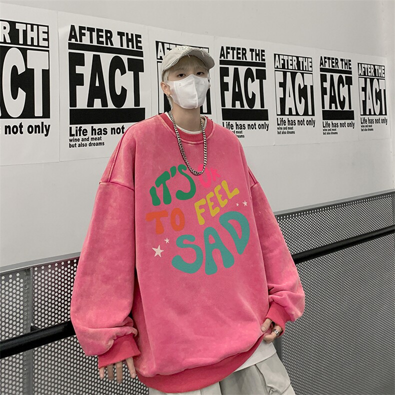 美式潮牌重磅水洗做旧圆领卫衣力推大码男BK5547-P58加绒P66,男装卫衣,星座517A