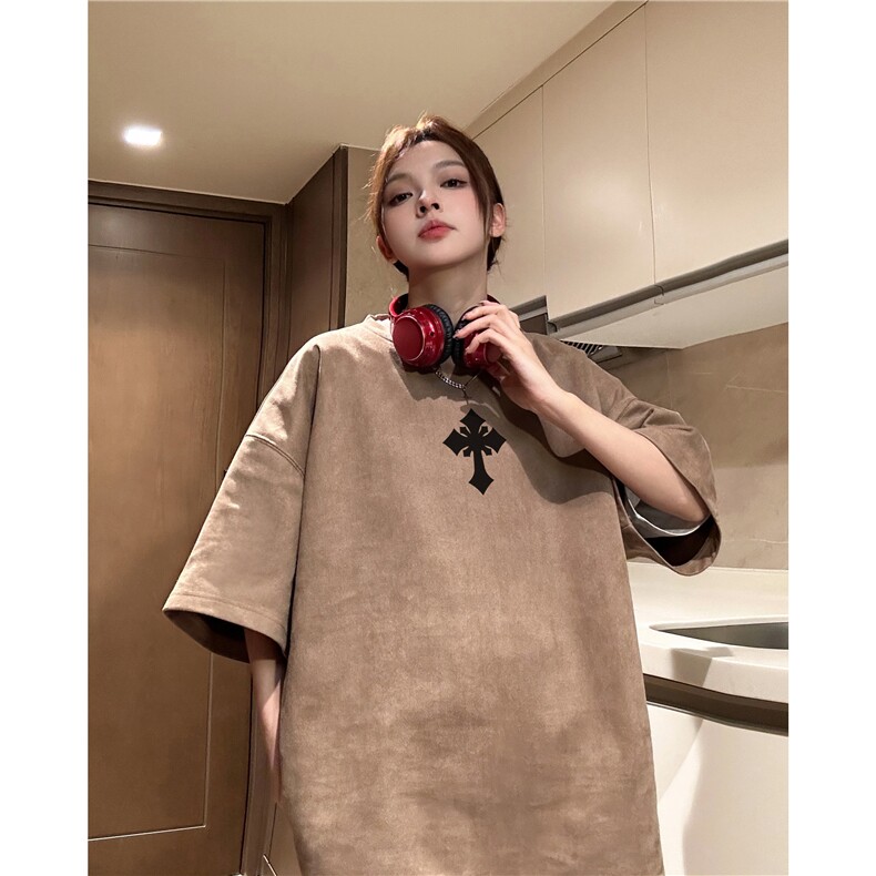 夏季新款抖音直播品质麂皮绒美式印花短袖djp323-特批23控39图片