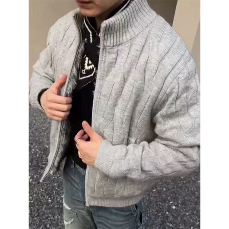 荆刺绞花立领加绒毛衣男款秋冬重磅开衫针织衫座山雕外套MS503,男装针织衫/毛衣,星座1116A（原606A-3）