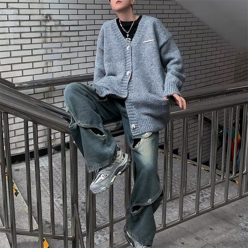 撞色毛衣男秋冬季设计感慵懒风针织外套保暖套头圆领线衣,男装针织衫/毛衣,星座716-2