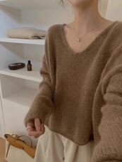简约风V领毛衣女宽松显瘦羊毛衫秋冬季新款百搭长袖上衣，女装羊毛衫，恩泰羊绒