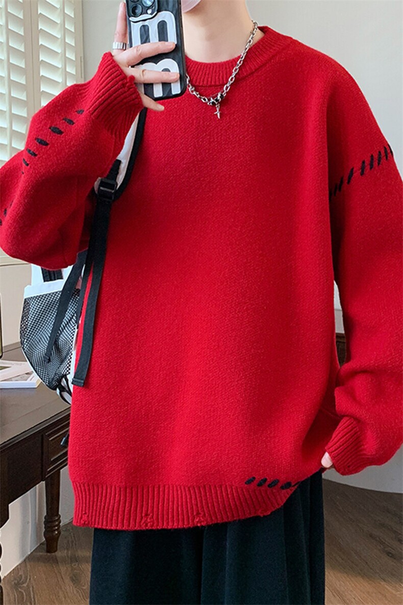 84798-P65秋冬新款休闲毛衣男长袖针织衫港风宽松简约打底衫,男装针织衫/毛衣,电商D310B