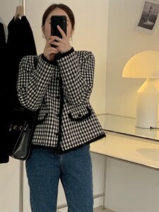 【现货】one two设计款早冬款格纹小香外套图片