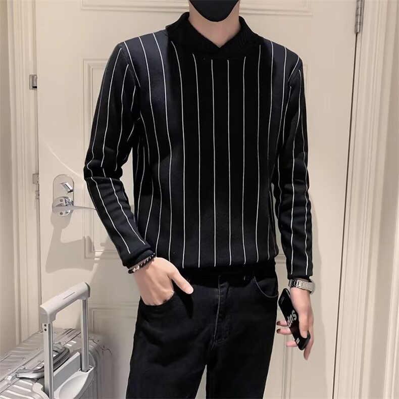半高领毛衣男秋冬季修身潮流长袖针织打底衫高级感纯色毛线衣S539图片
