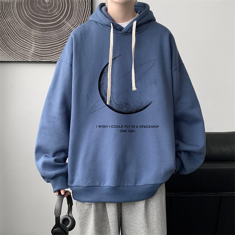月亮卫衣男款春秋季美式oversize潮牌学生上衣服重磅连帽宽松外套图片