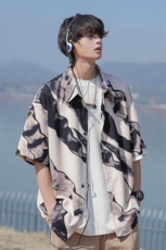 特批P25无差价夏季时尚扎染冰丝凉感顺滑感短袖衬衫男外套CD5485，男装衬衫，电商A001-1