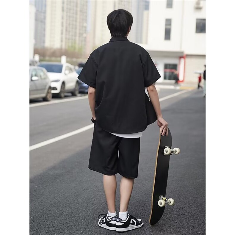 夏季冰丝套装男款气质百搭清凉透气短袖衬衫宽松薄款五分短裤TZ64,男装衬衫,星座1013