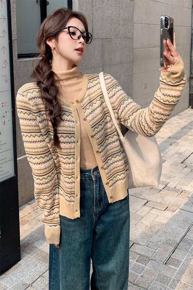 小香风条纹羊毛开衫外套女春秋2025年新款小个子盐系轻熟减龄上衣,女装短外套,天使之佳话