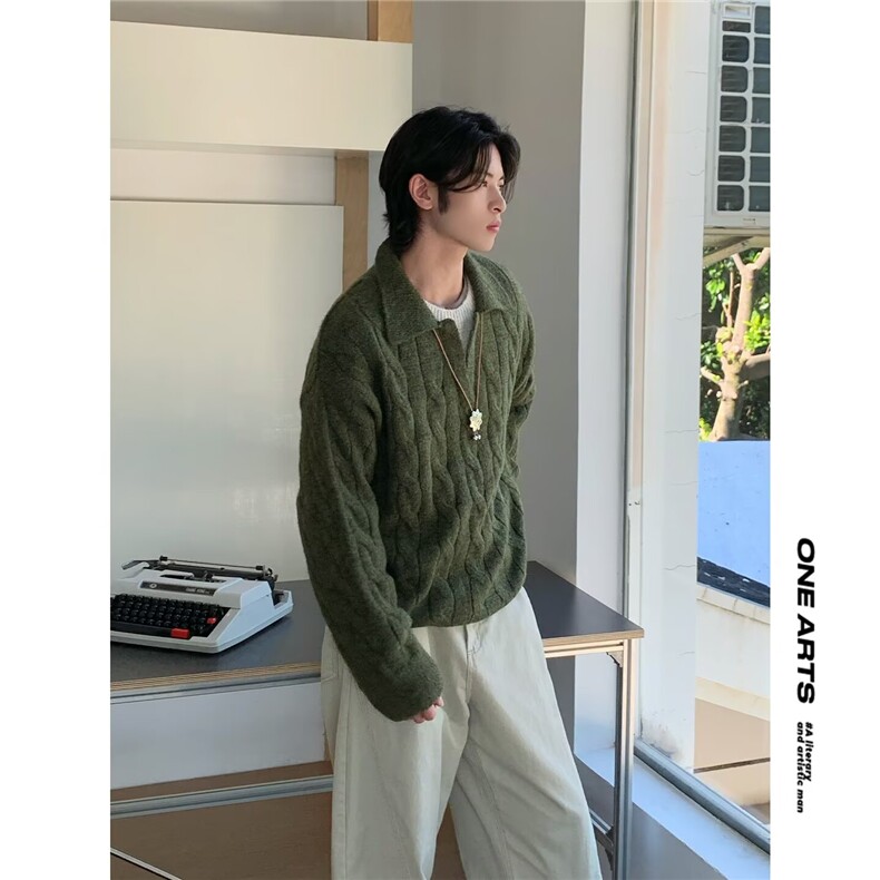 韩系复古麻花毛衣男女秋冬慵懒高级感宽松针织衫M7804-P56,男装针织衫/毛衣,星座208-5