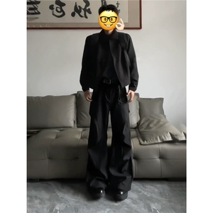 垂感西裤男秋季加绒加厚宽松百搭伞兵休闲裤高级感黑色阔腿拖地裤图片