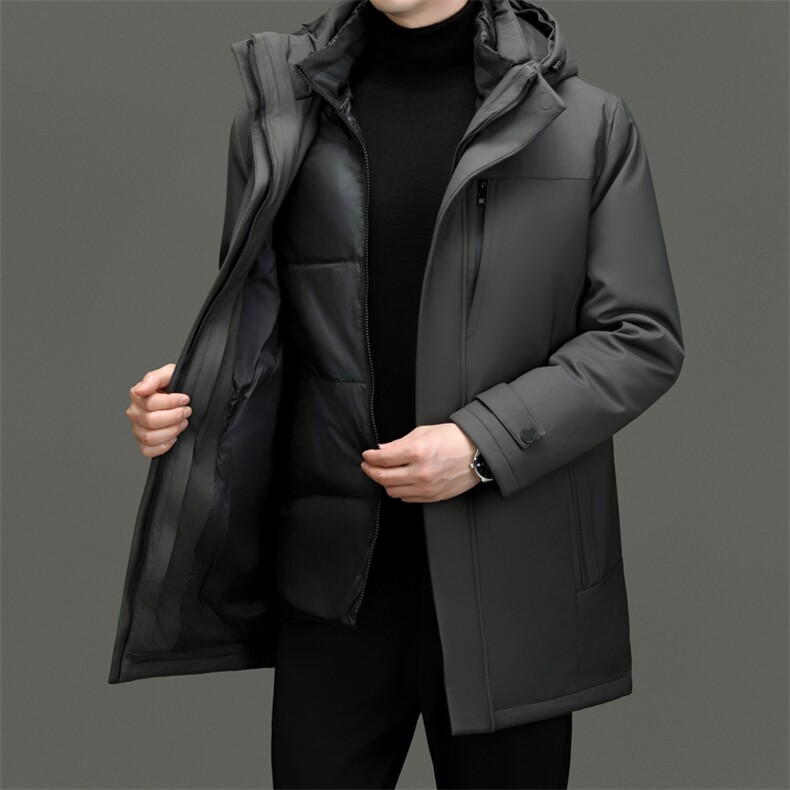 2023中老年男士狐狸毛领羽绒服中长款爸爸冬装外套男中年人防寒服，男装羽绒服，电商B212（原钱塘6029）