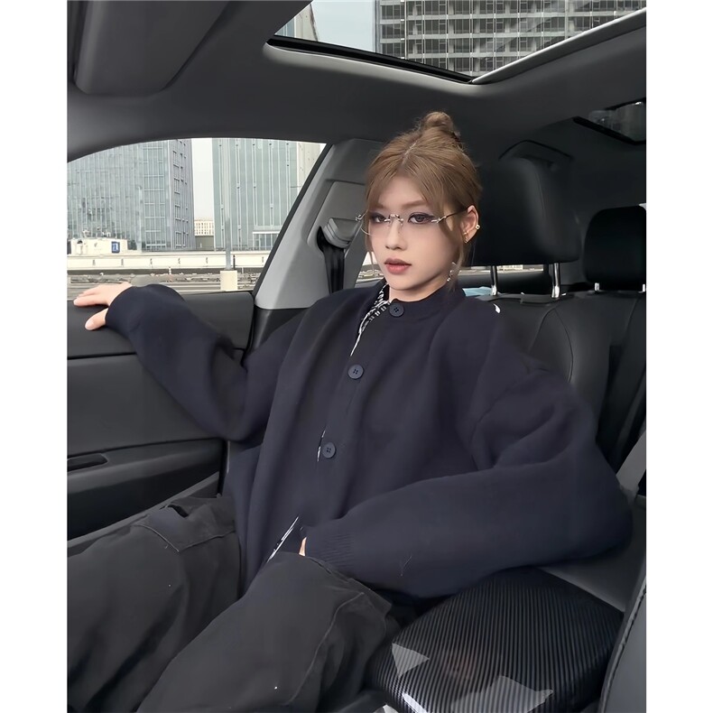 美式假两件格子拼接开衫毛衣男秋冬慵懒松弛感针织衫情侣休闲外套,男装针织衫/毛衣,星座516A