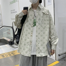 工装格子衬衫男长袖宽松衬衣ins港风韩版痞帅休闲外套JK01192-P45，男装夹克，星座308B-1