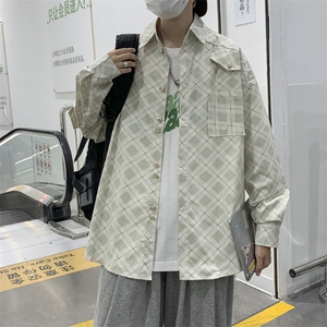 工装格子衬衫男长袖宽松衬衣ins港风韩版痞帅休闲外套JK01192-P45图片