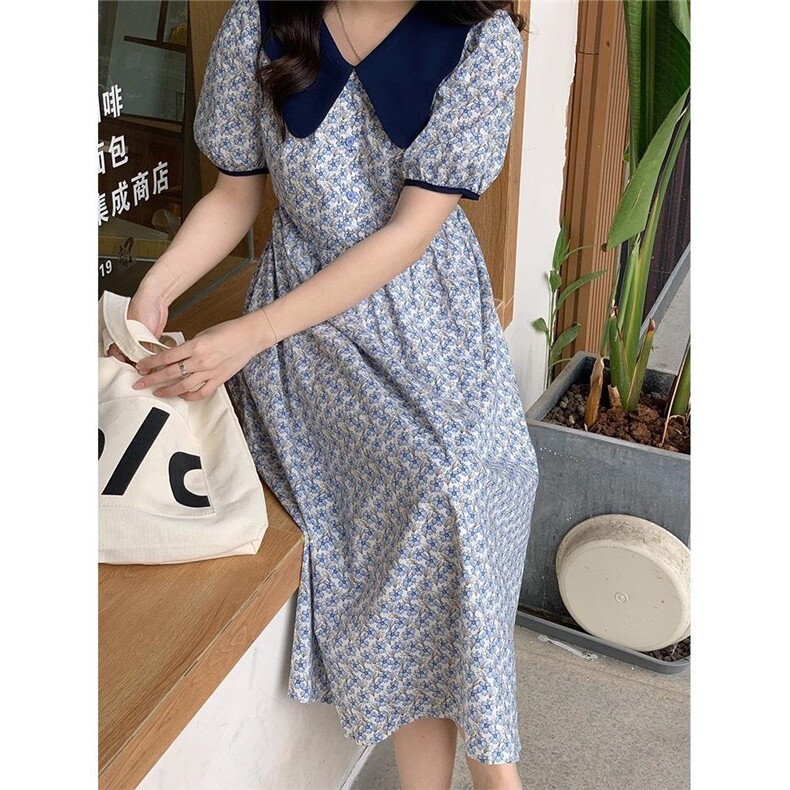 小清新娃娃领设计小花朵连衣裙,女装连衣裙,L·H·X