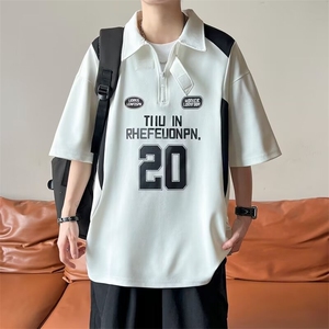 日系复古polo衫短袖男高级感重磅t恤夏季青少年潮牌潮流衣服图片