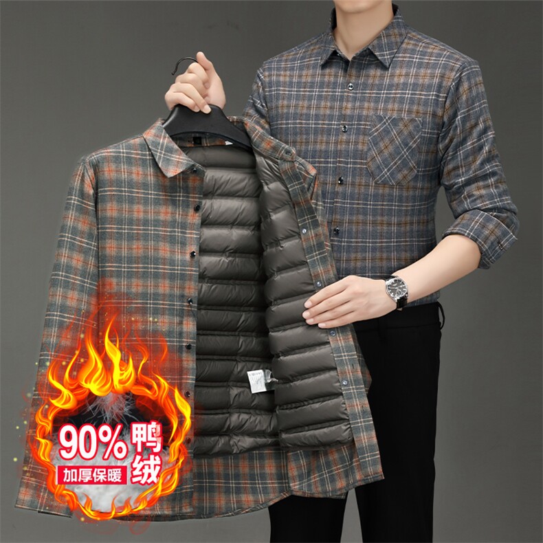 冬季衬衫男士可拆卸内胆保暖羽绒服衬衫男内外套衬衣爸爸轻薄男装图片