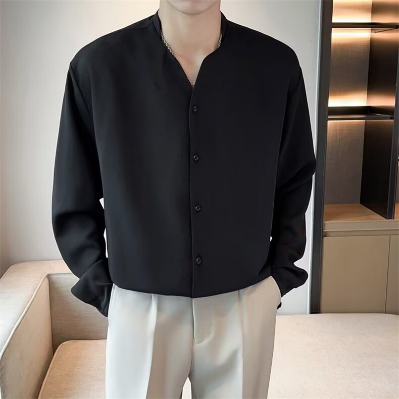 高冷禁欲系白衬衫男小众V领长袖气质上衣西服内搭打底衬衣C903,男装西服,星座1116A-2（原606A-1）