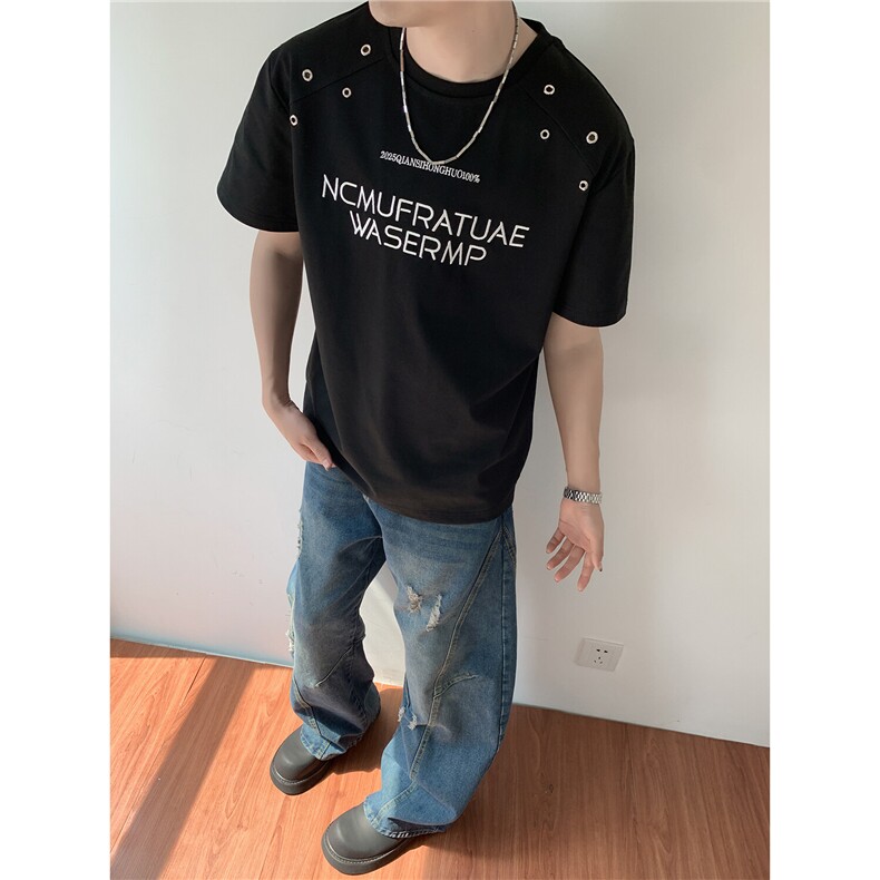 主推2025新款夏装高克重绣花短袖T恤小众男装夏季半袖S404-特P38，男装T恤，电商A233-1