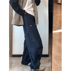 藏青色加绒软壳冲锋裤男女款秋冬美式高街伞兵工装裤子户外登山裤图片