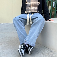 2023春秋季高品质男女款拖地牛仔裤个性宽编织带腰绳，男装牛仔裤，电商A161-2
