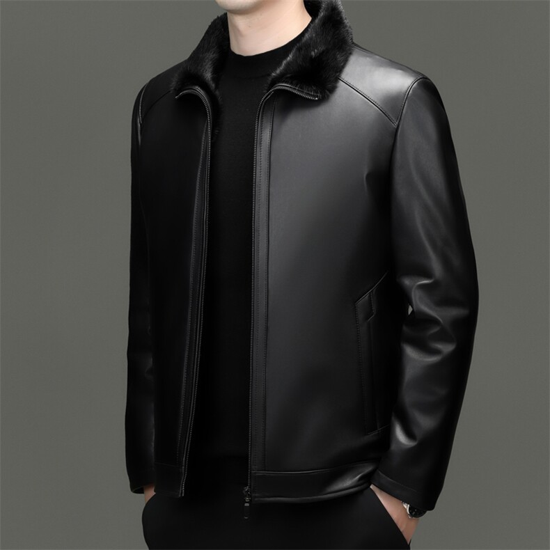 HT-SY22026男式冬季头层绵羊皮水貂内胆派克服真皮皮衣男夹克,男装夹克,电商B360