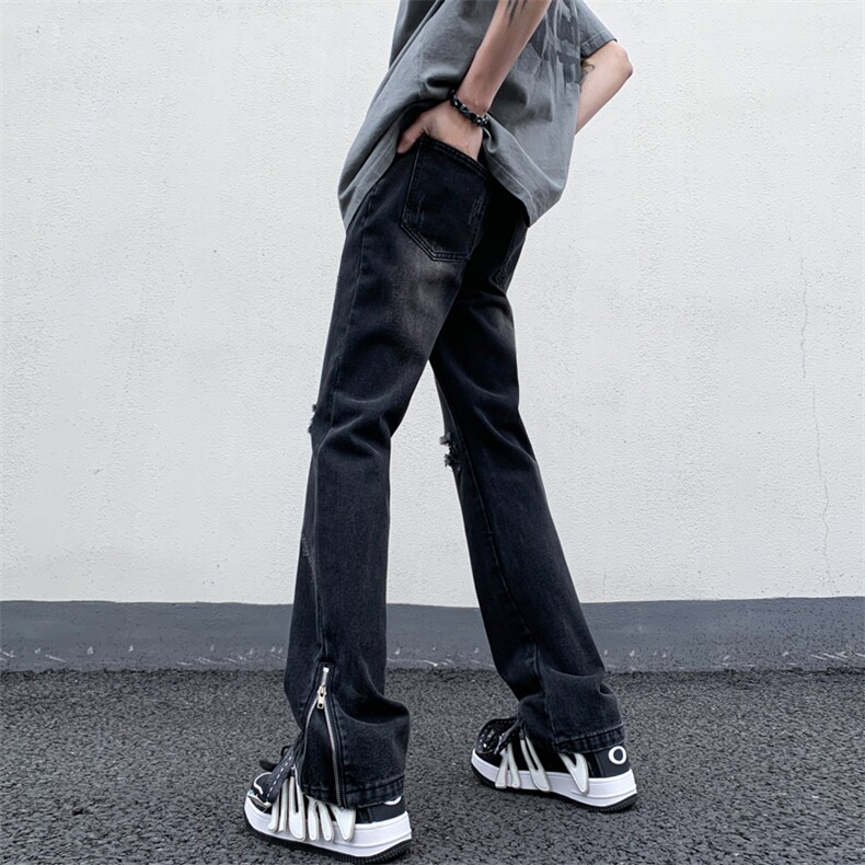B221美式ins高街暗黑小众拉链破洞牛仔裤LK23076-P65控88，男装牛仔裤，电商B221