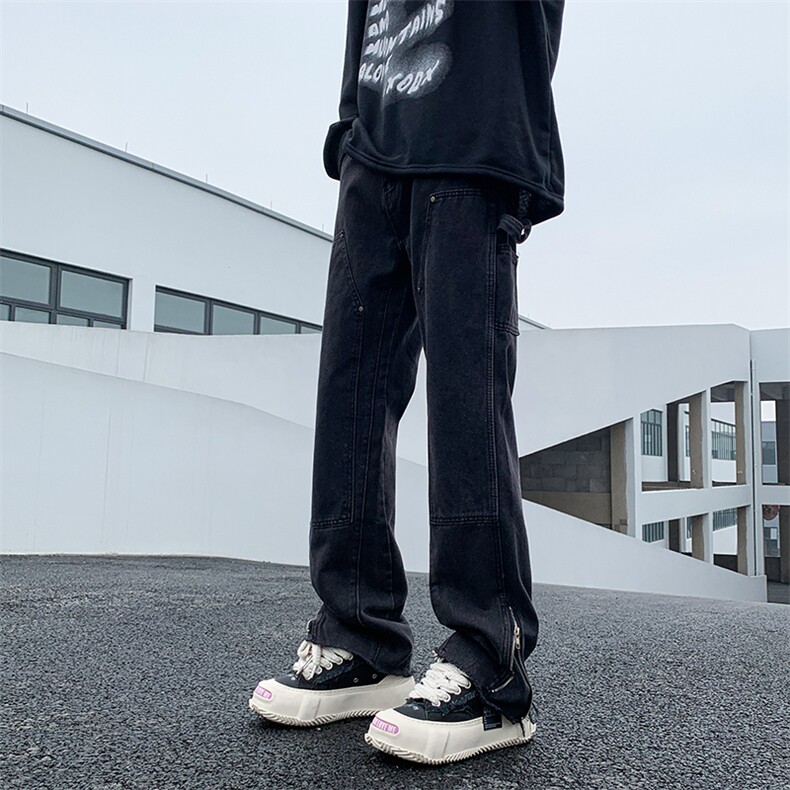 欧美风裤子vibe潮牌阔腿裤裤脚拉链牛仔裤高街男N0417-P50,男装牛仔裤,星座308B-1