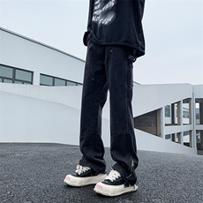 欧美风裤子vibe潮牌阔腿裤裤脚拉链牛仔裤高街男N0417-P50，男装牛仔裤，星座308B-1