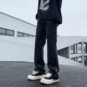 欧美风裤子vibe潮牌阔腿裤裤脚拉链牛仔裤高街男N0417-P50图片