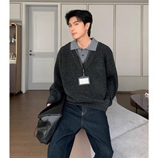 1506-1/M60141/P70假两件针织衫男韩版高级感痞帅毛衣时尚宽松，男装针织衫/毛衣，星座1506-1