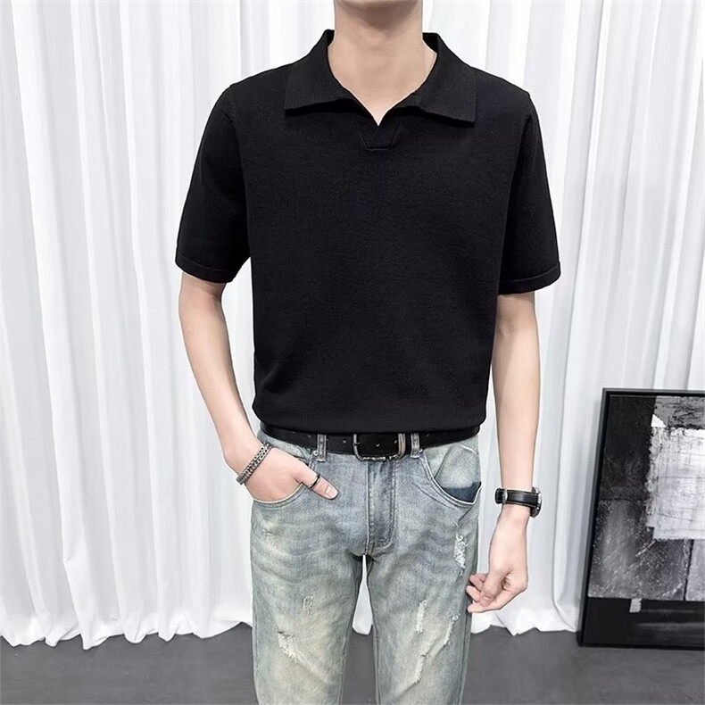轻熟风男夏季翻领针织短袖无扣Polo衫男士保罗衫宽松休闲T恤 TM25图片